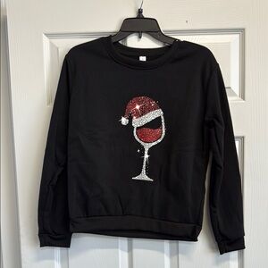 Black Sweatshirt with Red and Silver Wine Glass Design